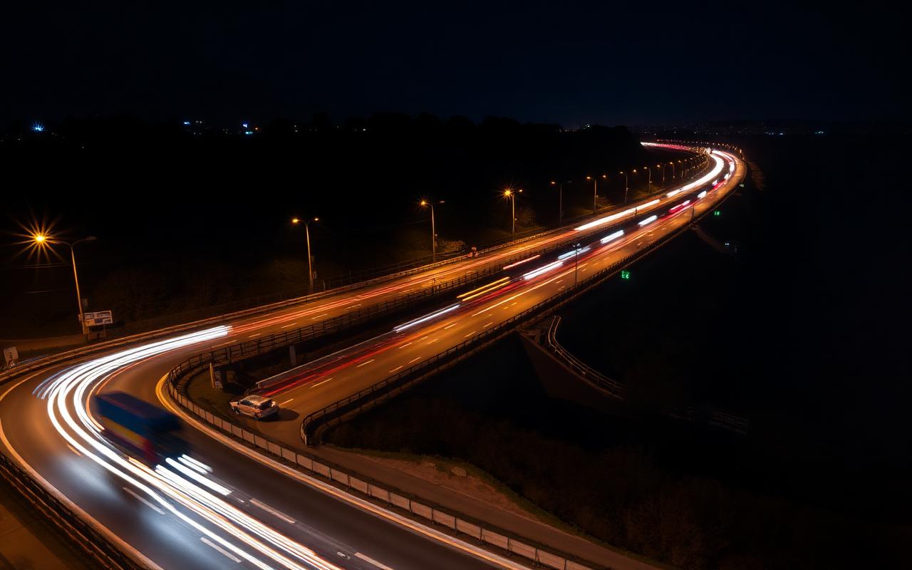 Europäisches Autobahnnetz bei Nacht – Symbolbild für europaweite Transporte
